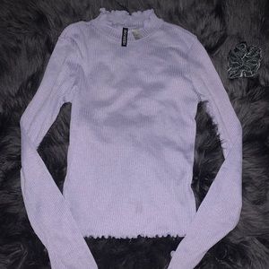 Lilac thin turtleneck, with velvet scrunchie!